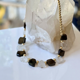 Smoky & Clear Quartz Gold Necklace | Handcrafted Gemstone Statement Necklace
