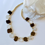 Smoky & Clear Quartz Gold Necklace | Handcrafted Gemstone Statement Necklace