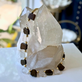 Smoky & Clear Quartz Gold Necklace | Handcrafted Gemstone Statement Necklace