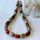 Aqua Blue Dragon Agate & Red Jasper Necklace | Handcrafted Gemstone Statement Necklace