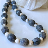 Handcrafted Blue Coral and Matte Montana Agate Necklace by Marla Jade. A coastal-inspired gemstone necklace designed for effortless layering and timeless everyday style.