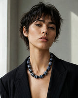Blue Coral & Black Onyx Statement Necklace | Handcrafted Gemstone Necklace