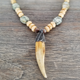 Rainforest Agate/Bone Tooth Pendant