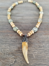 Rainforest Agate/Bone Tooth Pendant