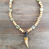 Rainforest Agate/Bone Tooth Pendant