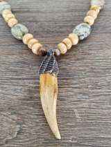 Rainforest Agate/Bone Tooth Pendant