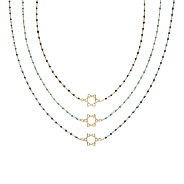 Star of David Protection Necklace – Gold with Beaded Chain