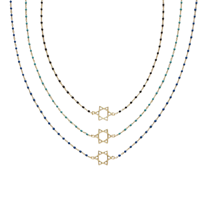 Star of David Protection Necklace – Gold with Beaded Chain