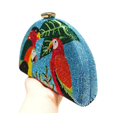 Blue Parrot Crystal Clutch Handbag