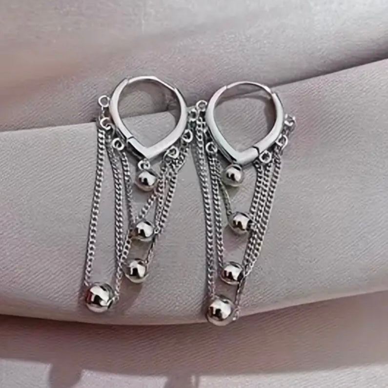 Silver Ball and Chain Earrings