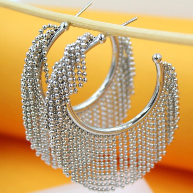 Rhodium Fringe Hoops