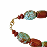 Aqua Blue Dragon Agate & Red Jasper Necklace | Handcrafted Gemstone Statement Necklace