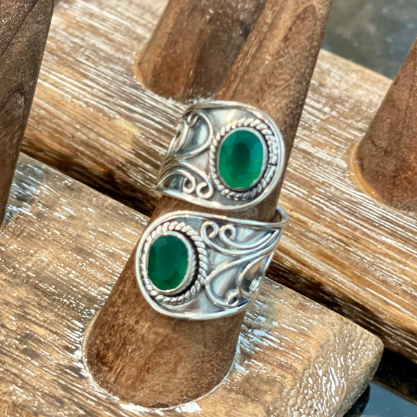 Green onyx adjustable ring