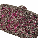 Feather Leather and Lace Rhinestone Clutch Purse