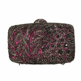 Feather Leather and Lace Rhinestone Clutch Purse
