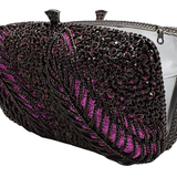 Feather Leather and Lace Rhinestone Clutch Purse