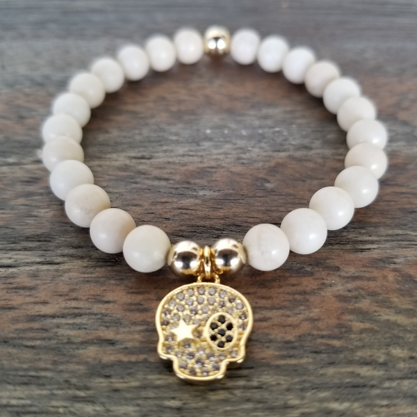 River Stone Jasper/Gold Skull