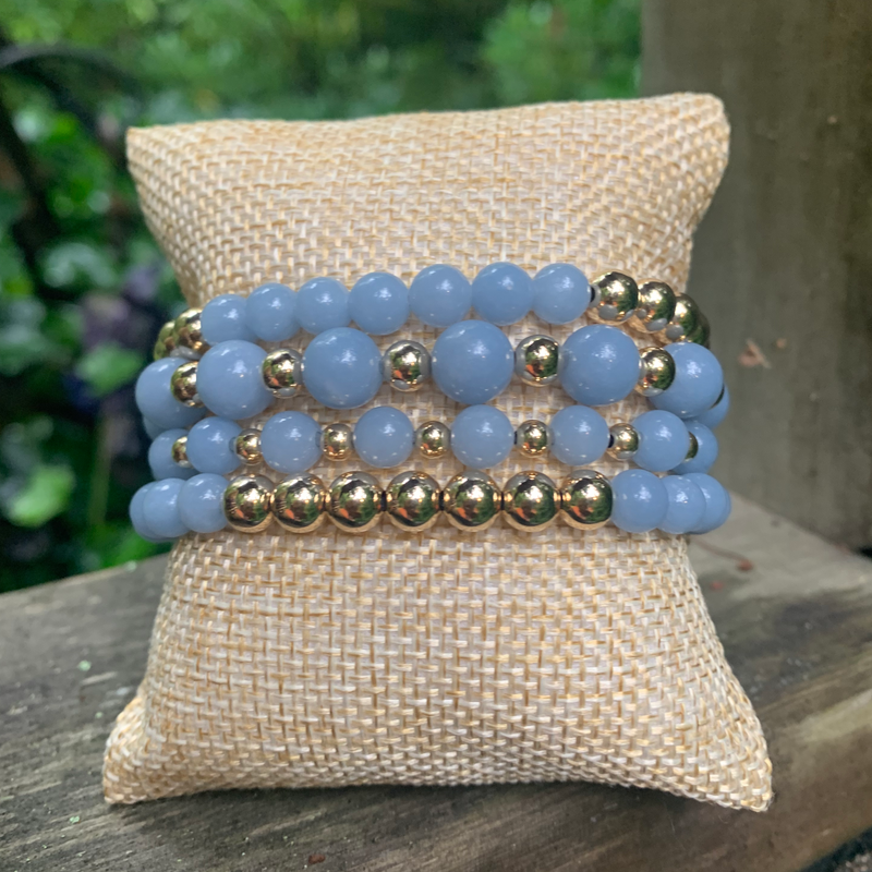 Blue Angelite/Gold Bracelet