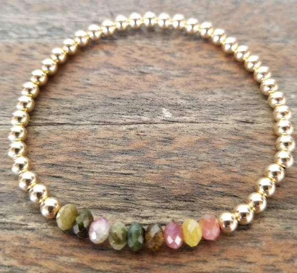 Faceted Tourmaline/Gold 4mm