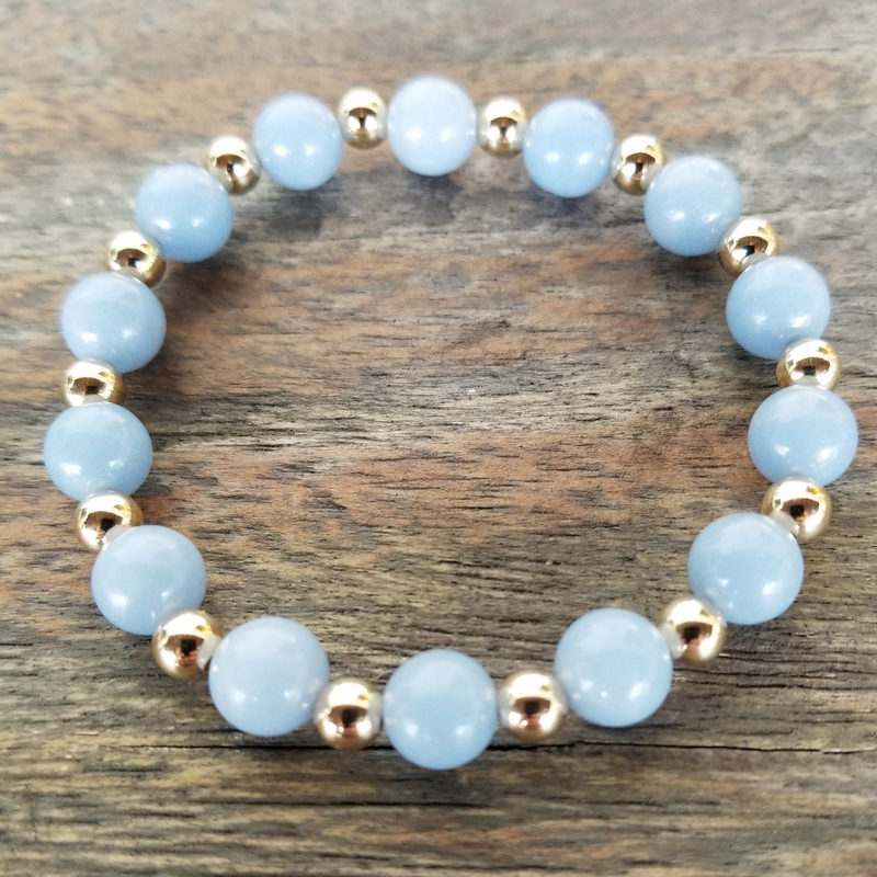 Blue Angelite/Gold Bracelet